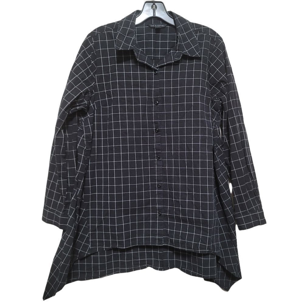 Zac & Rachel Black Plaid Flared Tunic Button-down Shirt L
